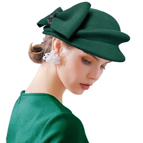 9294 Women Vintage 100% Wool Felt Flowers Bucket Cloche Bowler Hat Church
